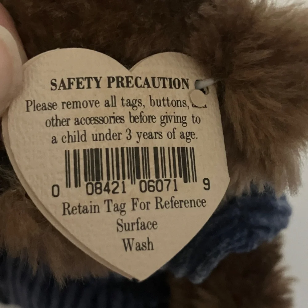 Vintage Ty Brown‎ Teddy Bear “Christopher” with Blue Corduroy Outfit 9”